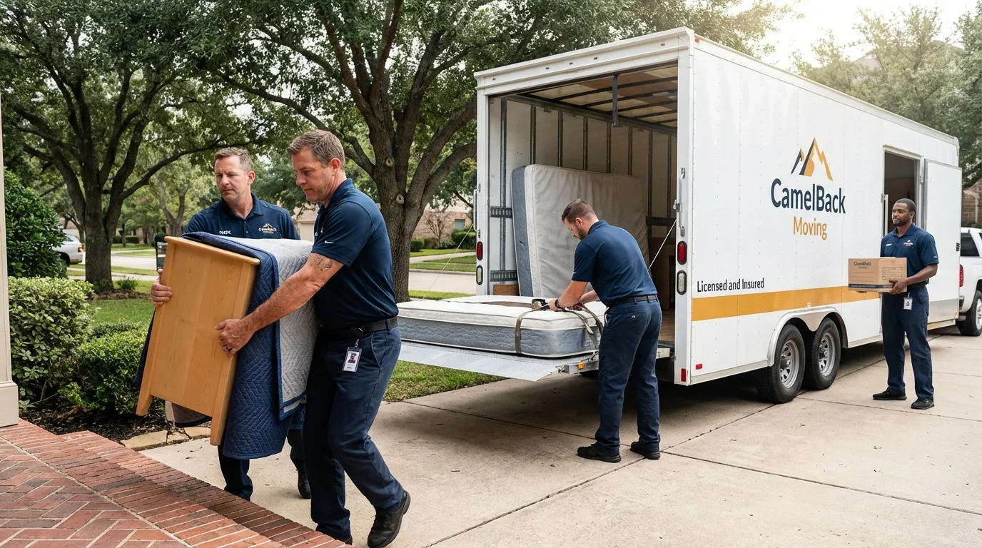 Crew loading residential truck for cross-state move from Mattawan, MI